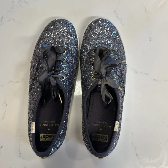 Kate spade keds glitter sneakers 6.5 EUC gray silver gunmetal grey - Picture 2 of 5